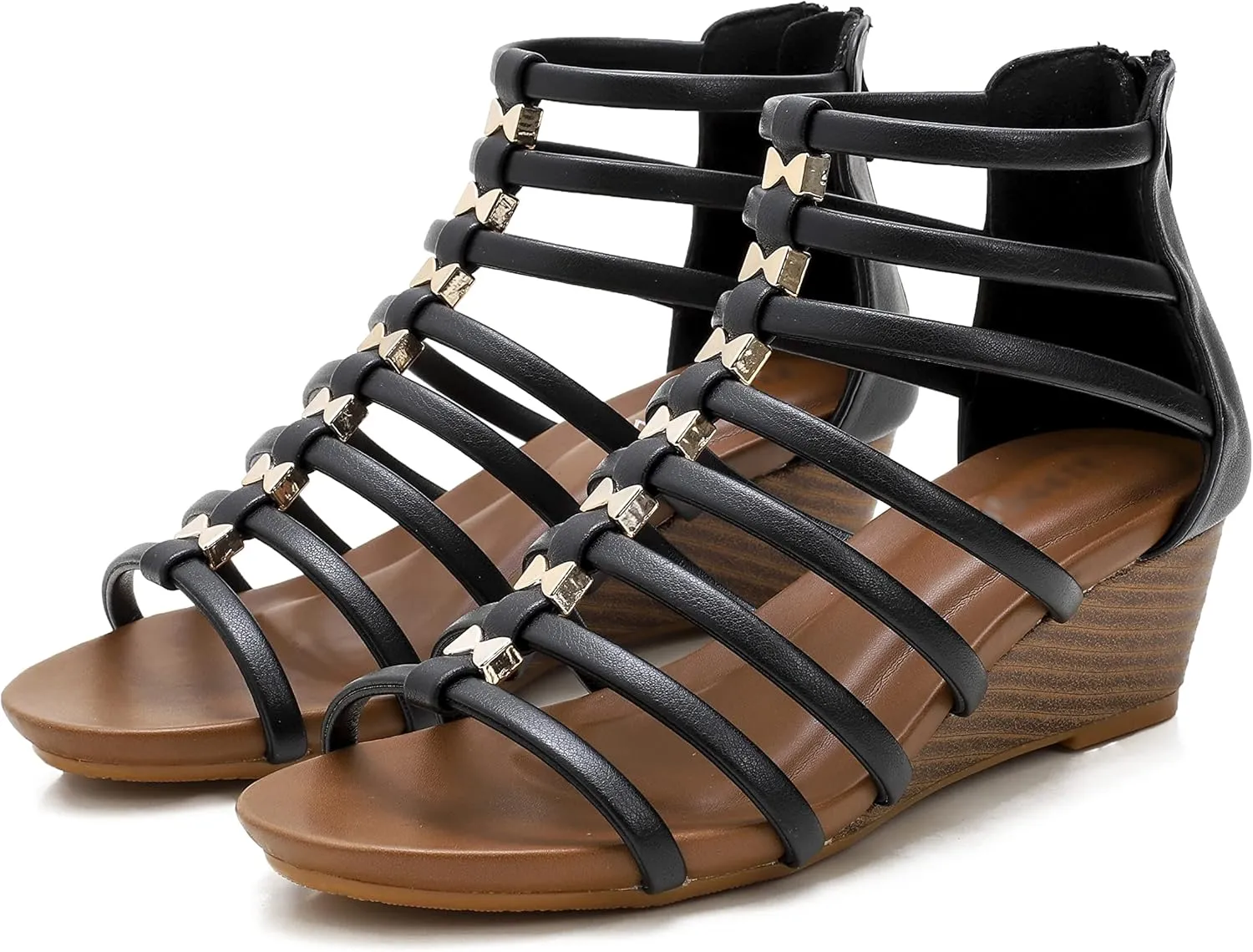 Women's Gladiator Sandals Open Toe Wedge Sandal Cross Strappy Flat Summer Roman Shoes Zipper Closure