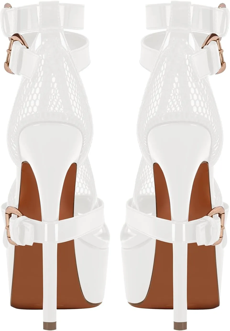 Women's High Stiletto Heels Platform Mesh Buckle Open Toe Ankle Strap Dress Shoes Sandals
