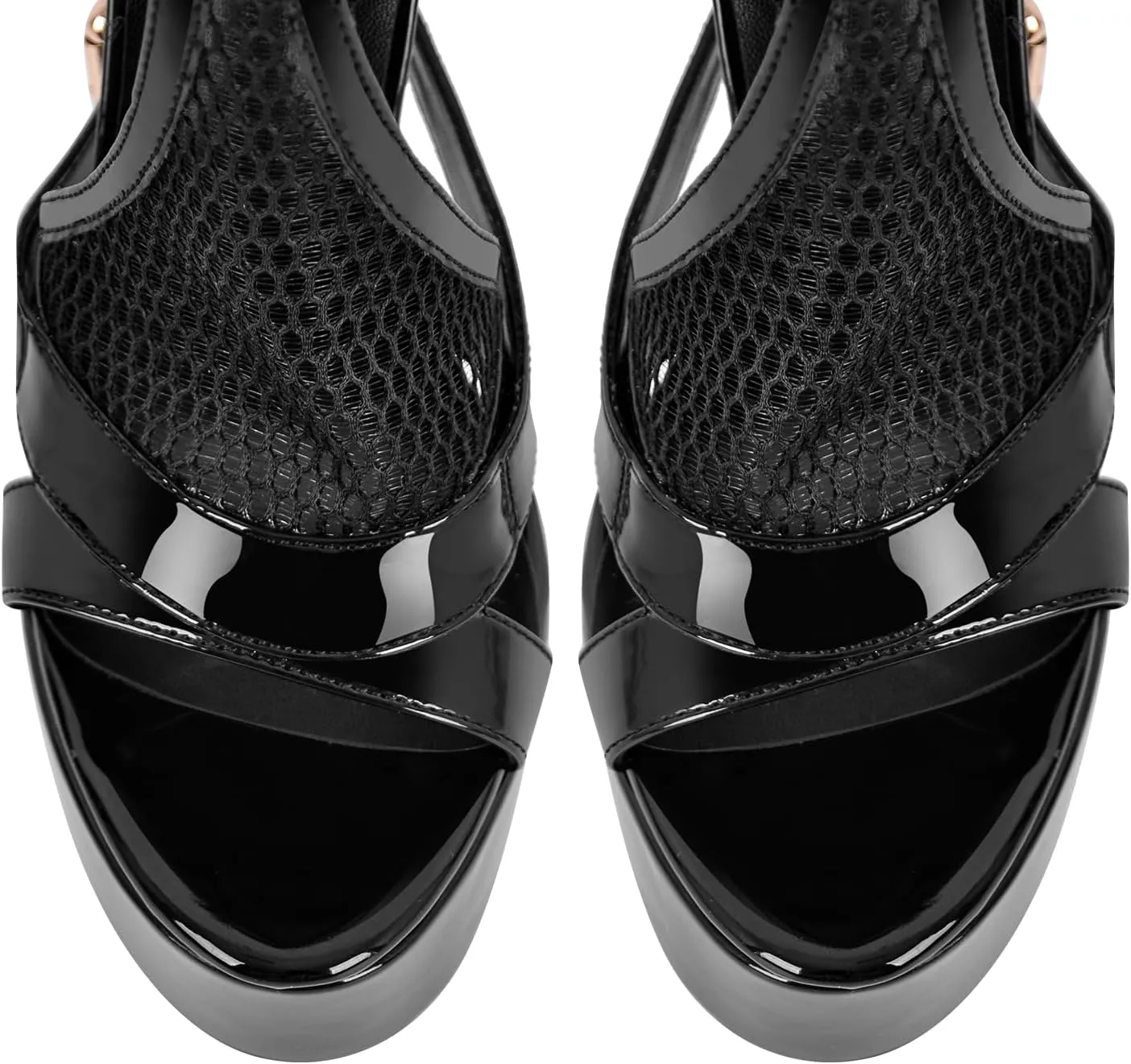 Women's High Stiletto Heels Platform Mesh Buckle Open Toe Ankle Strap Dress Shoes Sandals