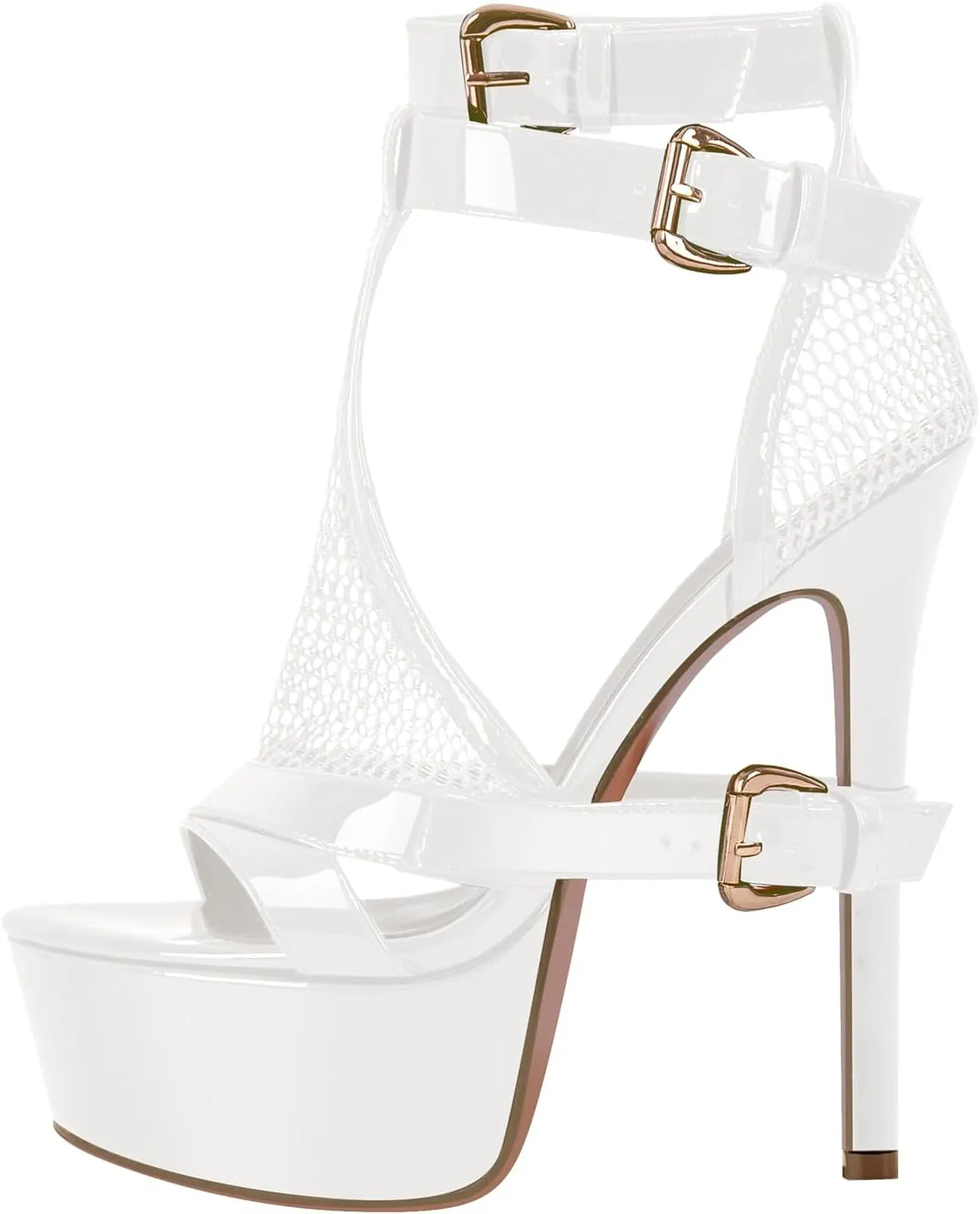 Women's High Stiletto Heels Platform Mesh Buckle Open Toe Ankle Strap Dress Shoes Sandals