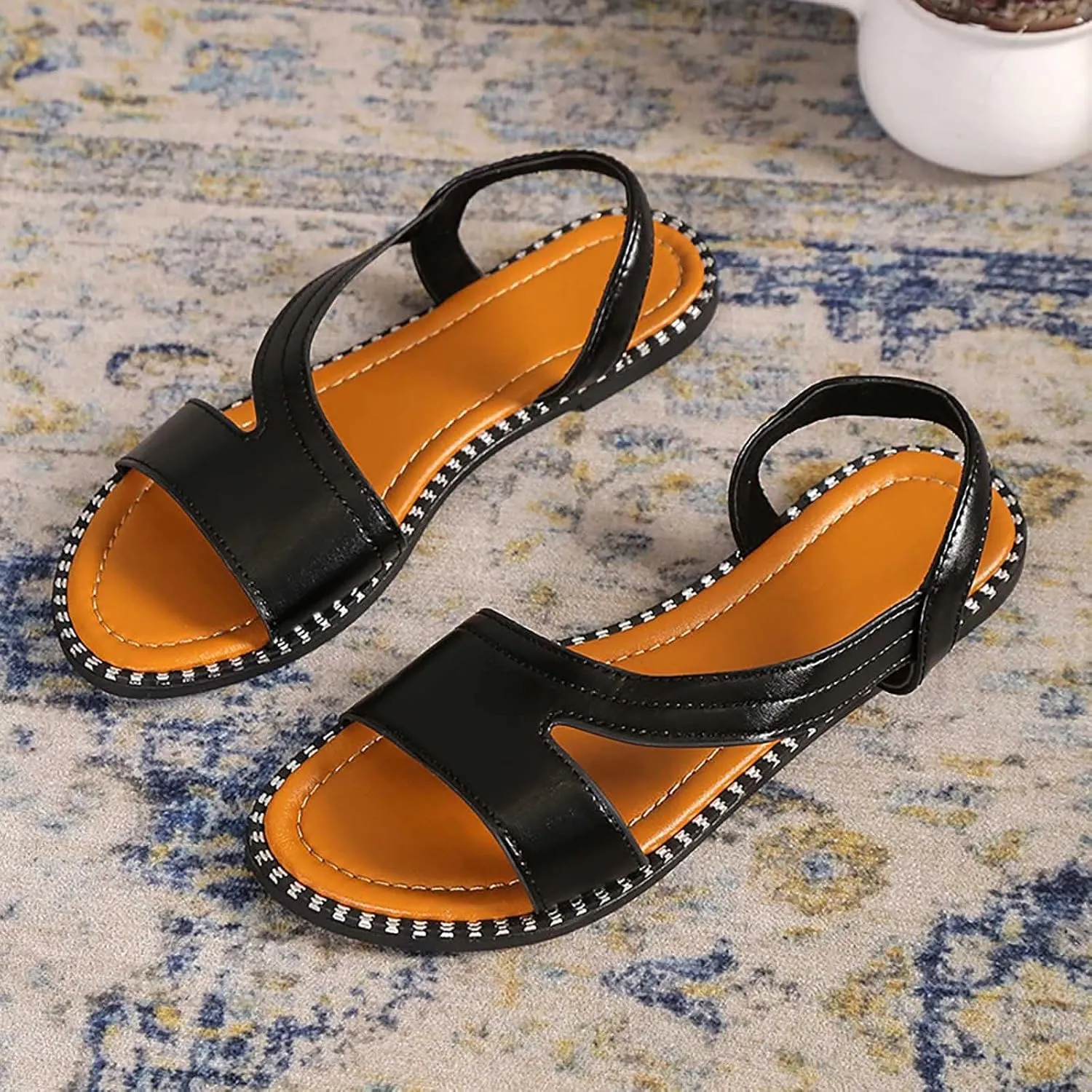 Women's Irregular Strappy Summer Sandals Flat Open Toe Slingback Shoe Casual Comfy Spring Sandal Solid Stretch Flats