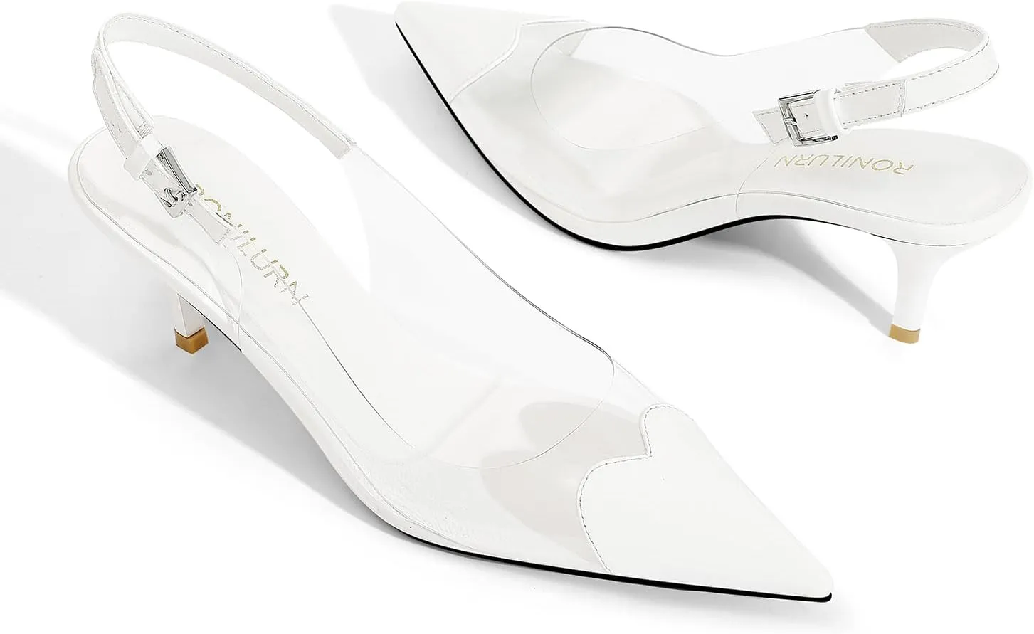 Women's Kitten Heels Clear Slingback Closed Pointed Toe Pumps Low Heel Dress Shoes Sling Back Comfortable Transparent PVC