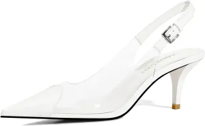 Women's Kitten Heels Clear Slingback Closed Pointed Toe Pumps Low Heel Dress Shoes Sling Back Comfortable Transparent PVC