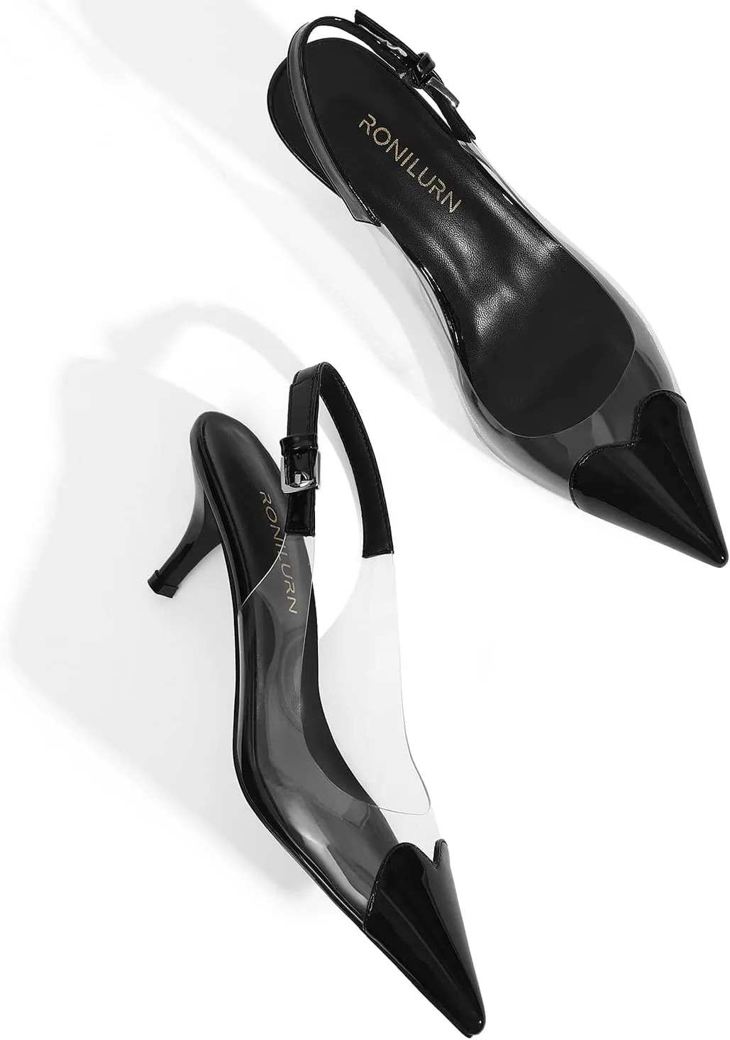 Women's Kitten Heels Clear Slingback Closed Pointed Toe Pumps Low Heel Dress Shoes Sling Back Comfortable Transparent PVC