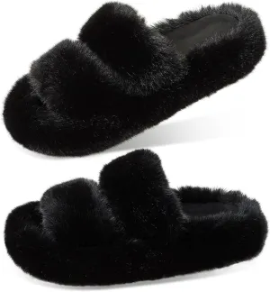Women's Memory Foam Fluffy Plush Slippers - Cozy Furry Comfy Shoes