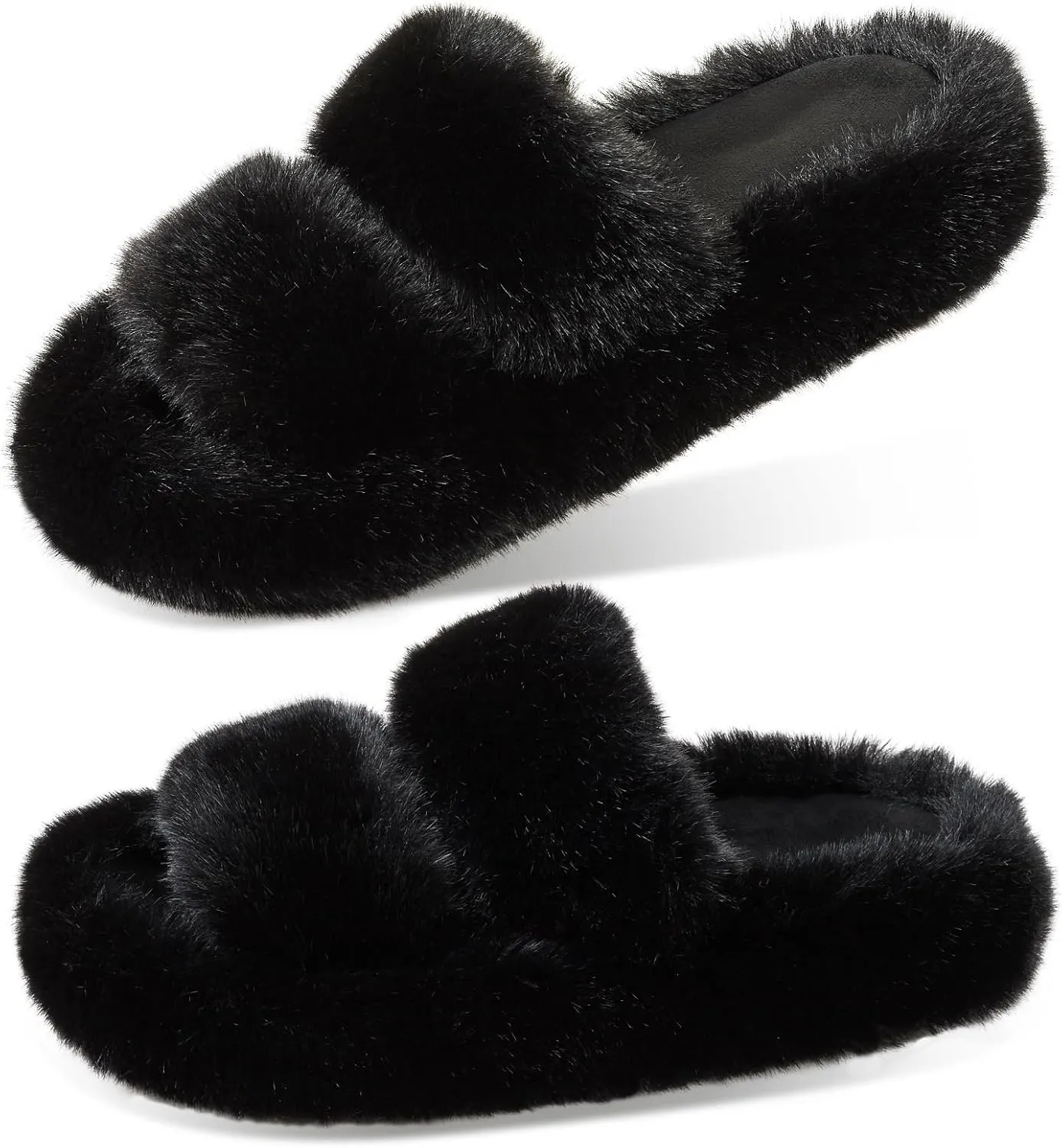 Women's Memory Foam Fluffy Plush Slippers - Cozy Furry Comfy Shoes