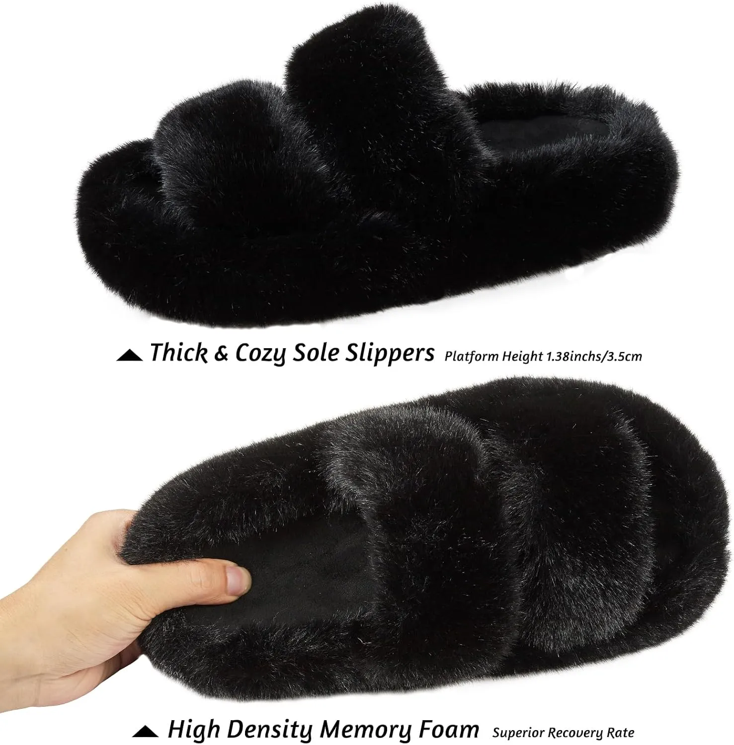 Women's Memory Foam Fluffy Plush Slippers - Cozy Furry Comfy Shoes