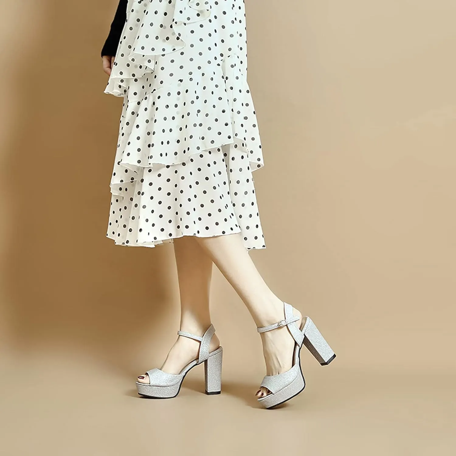 Womens Open Toe Chunky Sandals Classic Casual Strap Buckle High Heels Platform Sandals Sexy Shiny Surface Ladies Thick Heel Shoes Sandalias
