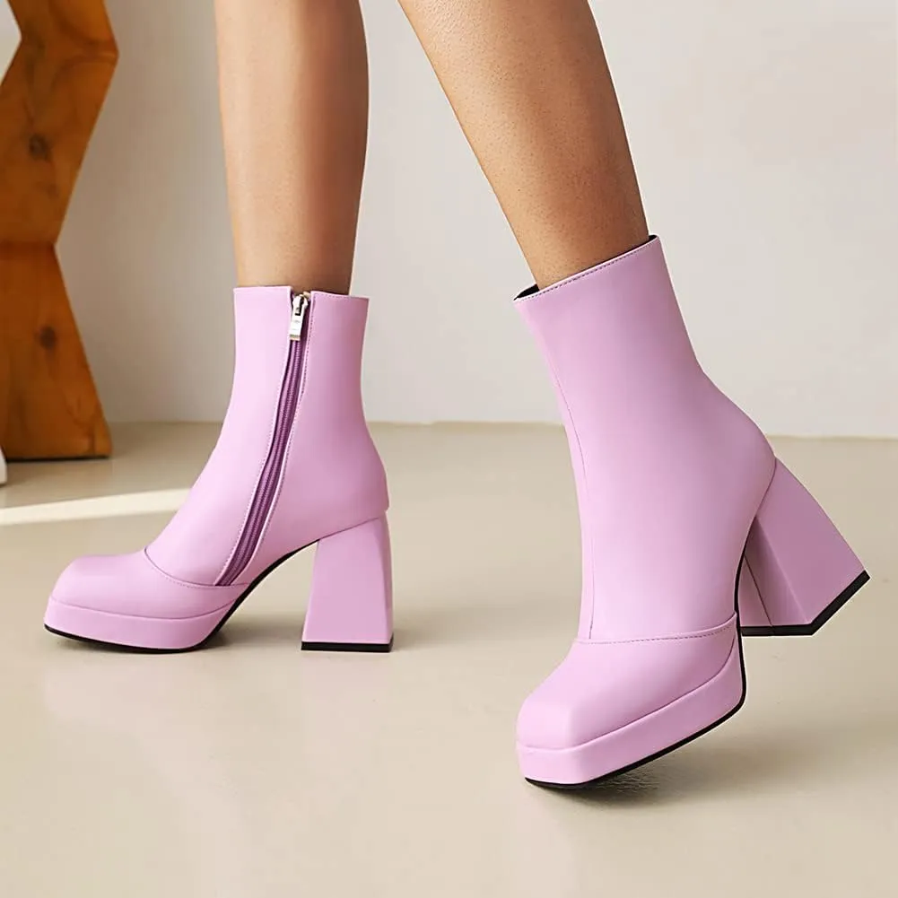 Women's Platform Chunky Block Heel Ankle Booties