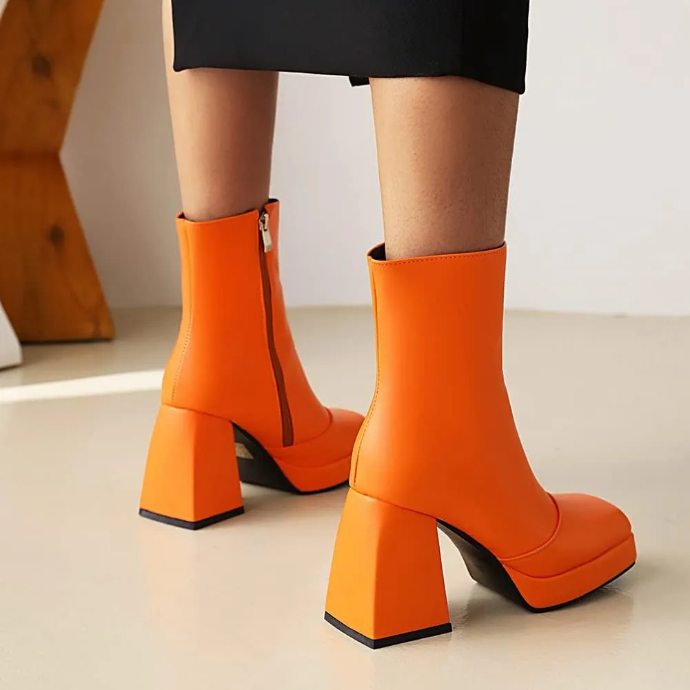Women's Platform Chunky Block Heel Ankle Booties