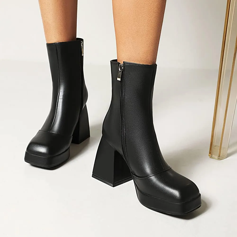 Women's Platform Chunky Block Heel Ankle Booties