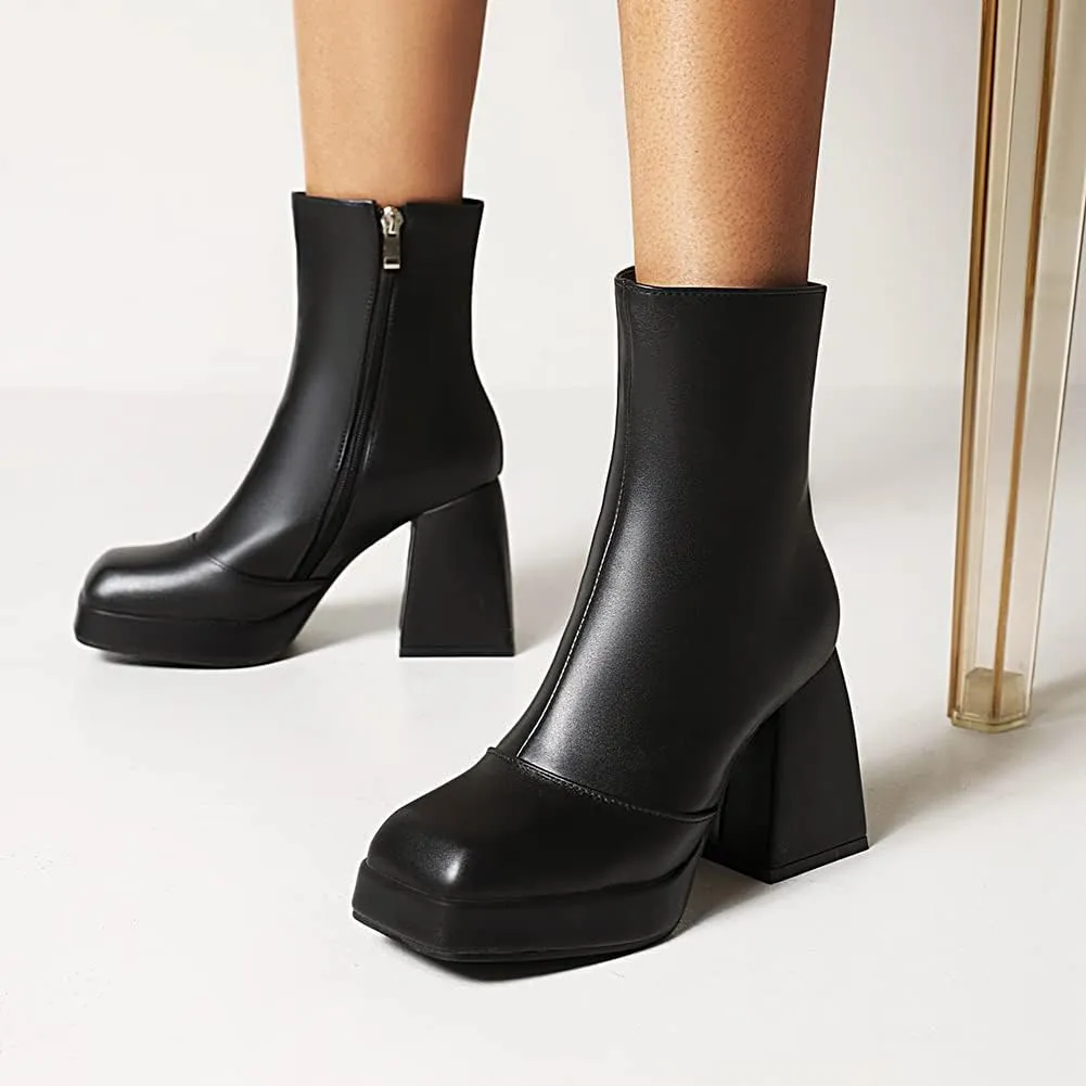 Women's Platform Chunky Block Heel Ankle Booties