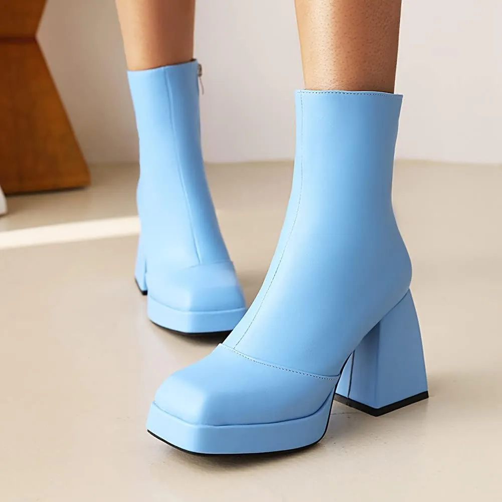 Women's Platform Chunky Block Heel Ankle Booties