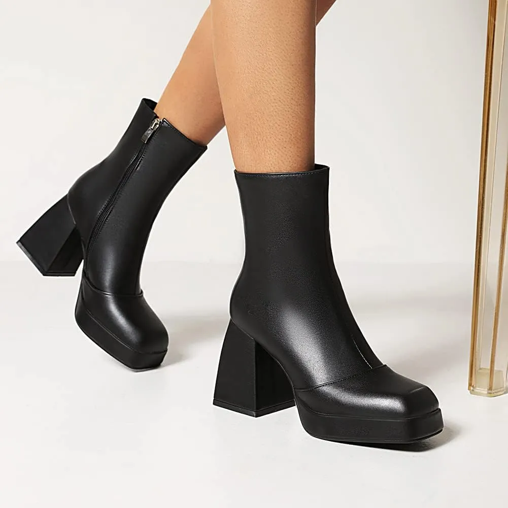 Women's Platform Chunky Block Heel Ankle Booties
