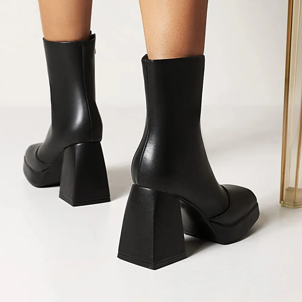 Women's Platform Chunky Block Heel Ankle Booties