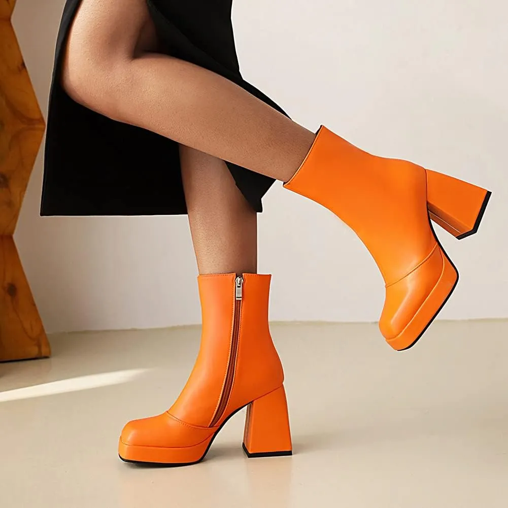 Women's Platform Chunky Block Heel Ankle Booties