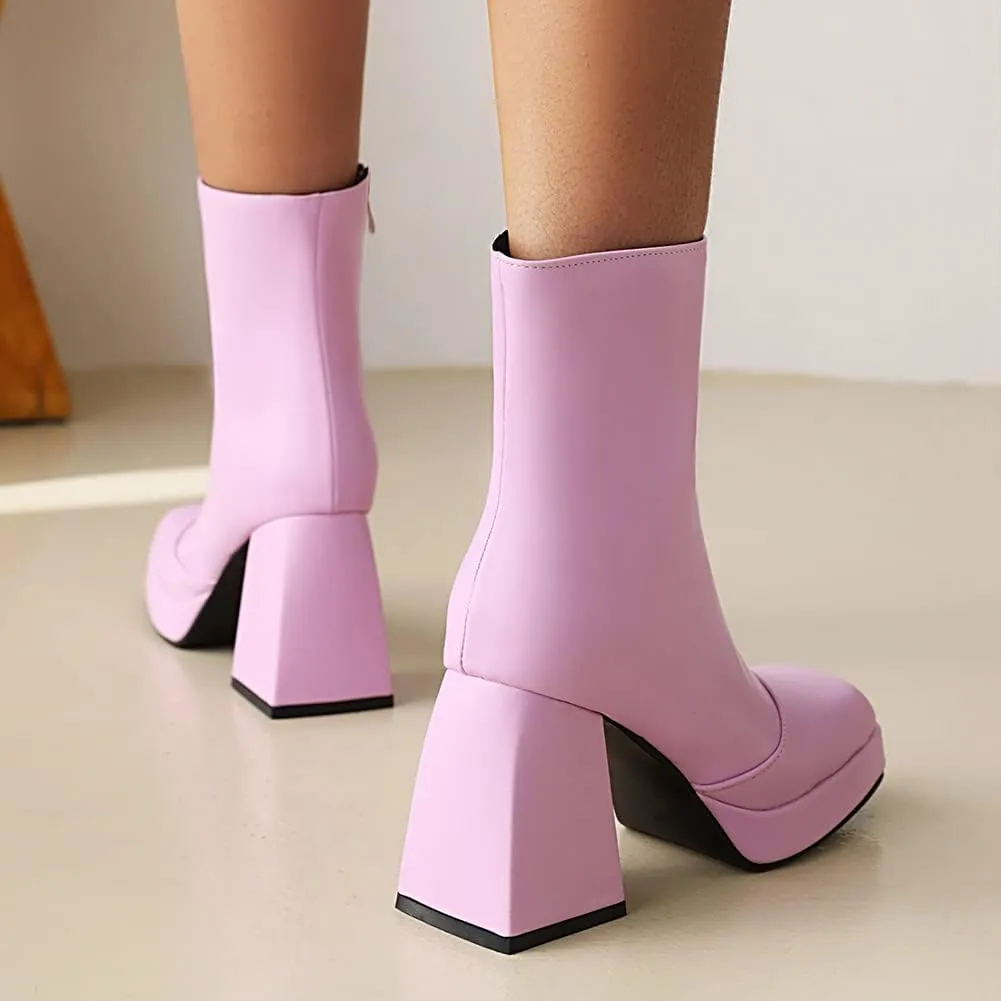 Women's Platform Chunky Block Heel Ankle Booties