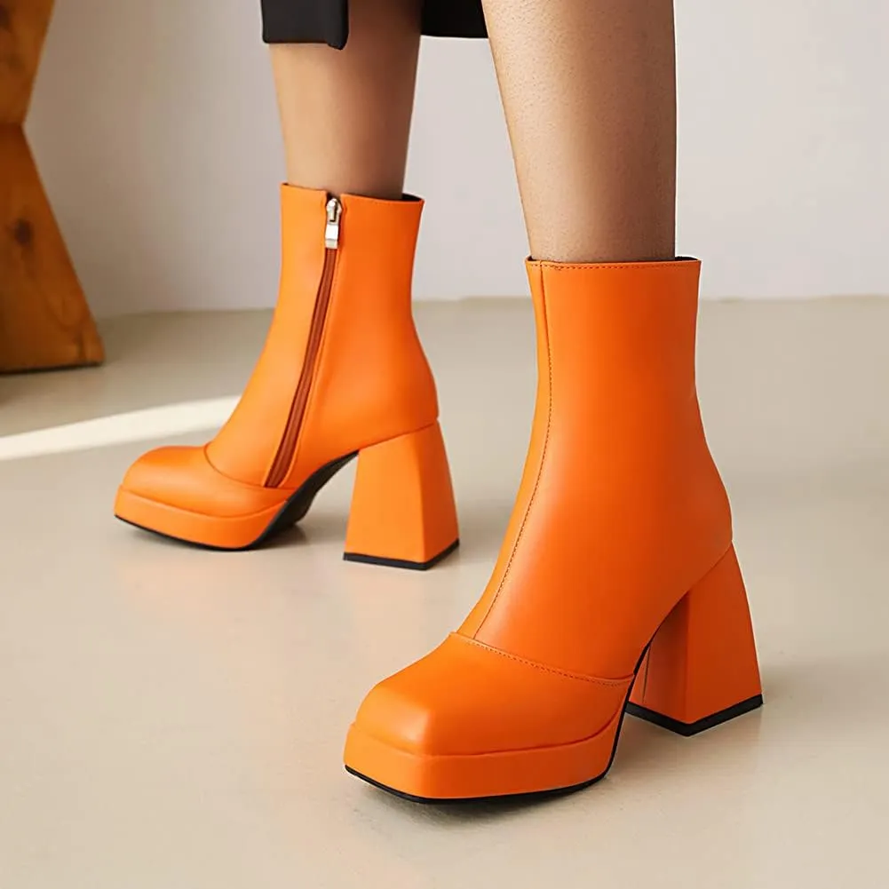 Women's Platform Chunky Block Heel Ankle Booties
