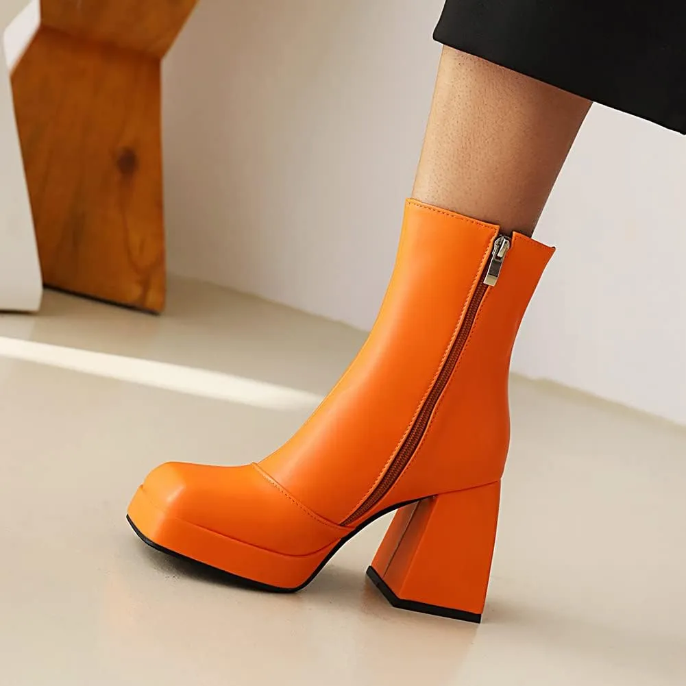 Women's Platform Chunky Block Heel Ankle Booties