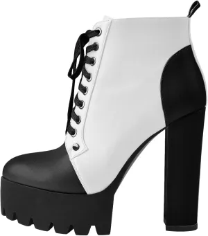 Women's Platform High Chunky Heel Leather Shoes Lace Up Side zipper Ankle Boots Fashion Autumn Winter Shoes