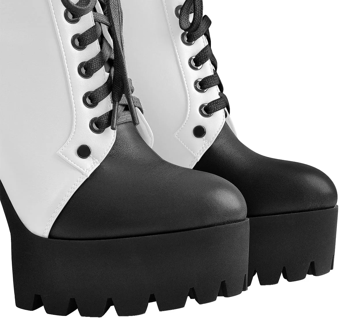 Women's Platform High Chunky Heel Leather Shoes Lace Up Side zipper Ankle Boots Fashion Autumn Winter Shoes