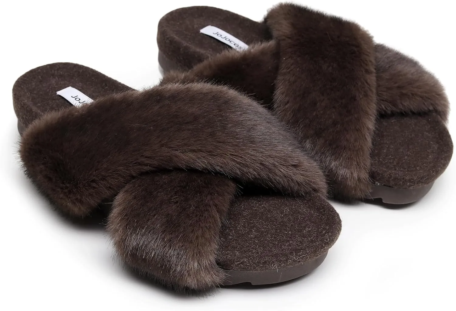 Women's Premium Rich Plush Warm Scuff Comfy EVA Footbed Breathable Cross Band Indoor Lady Platform Soles Slippers