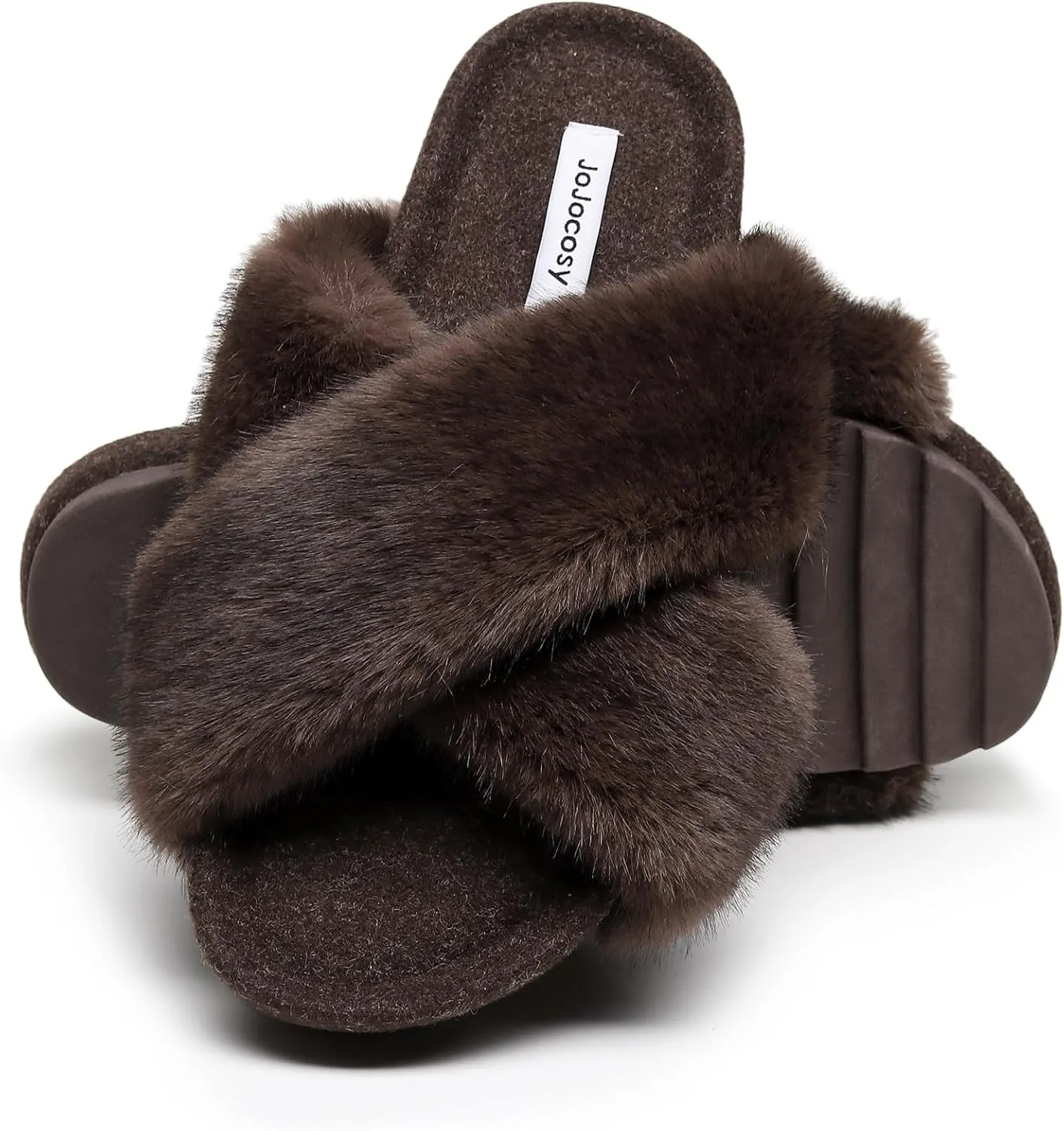 Women's Premium Rich Plush Warm Scuff Comfy EVA Footbed Breathable Cross Band Indoor Lady Platform Soles Slippers