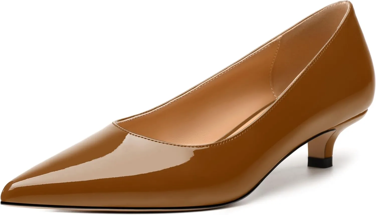 Women's Pumps, Pointed Toe Kitten Heels, Fashion Solid Patent High Heels for Women 1.3 Inch