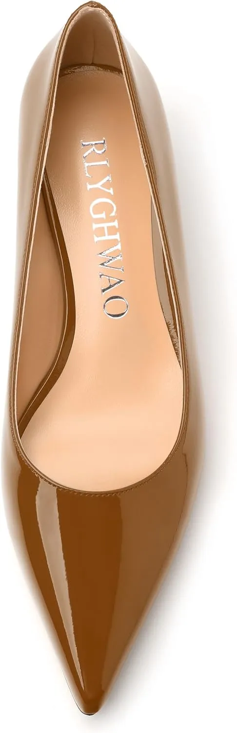 Women's Pumps, Pointed Toe Kitten Heels, Fashion Solid Patent High Heels for Women 1.3 Inch