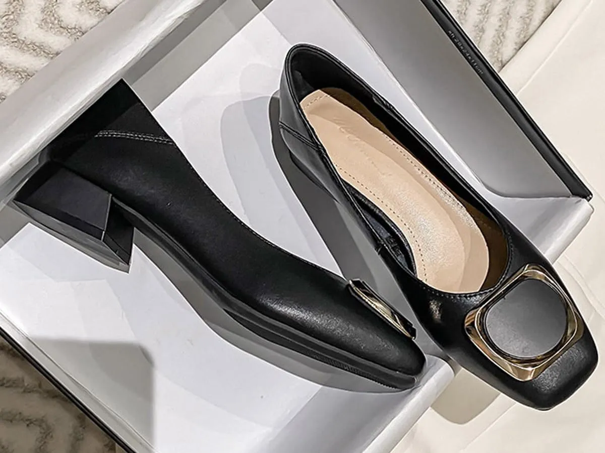 Women's Pumps Shoes Platform Low Heels Square Toe Chunky Heels Leather Solid Granny Walk Shoes Mid Heel Closed Toe Block Heels Soft-Soled Slip Ons Loafer Anti-slip Dress Shoes Casual Office Party