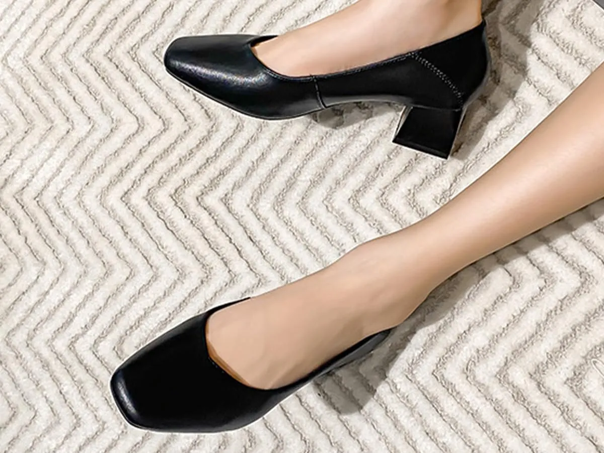 Women's Pumps Shoes Platform Low Heels Square Toe Chunky Heels Leather Solid Granny Walk Shoes Mid Heel Closed Toe Block Heels Soft-Soled Slip Ons Loafer Anti-slip Dress Shoes Casual Office Party