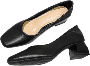Women's Pumps Shoes Platform Low Heels Square Toe Chunky Heels Leather Solid Granny Walk Shoes Mid Heel Closed Toe Block Heels Soft-Soled Slip Ons Loafer Anti-slip Dress Shoes Casual Office Party