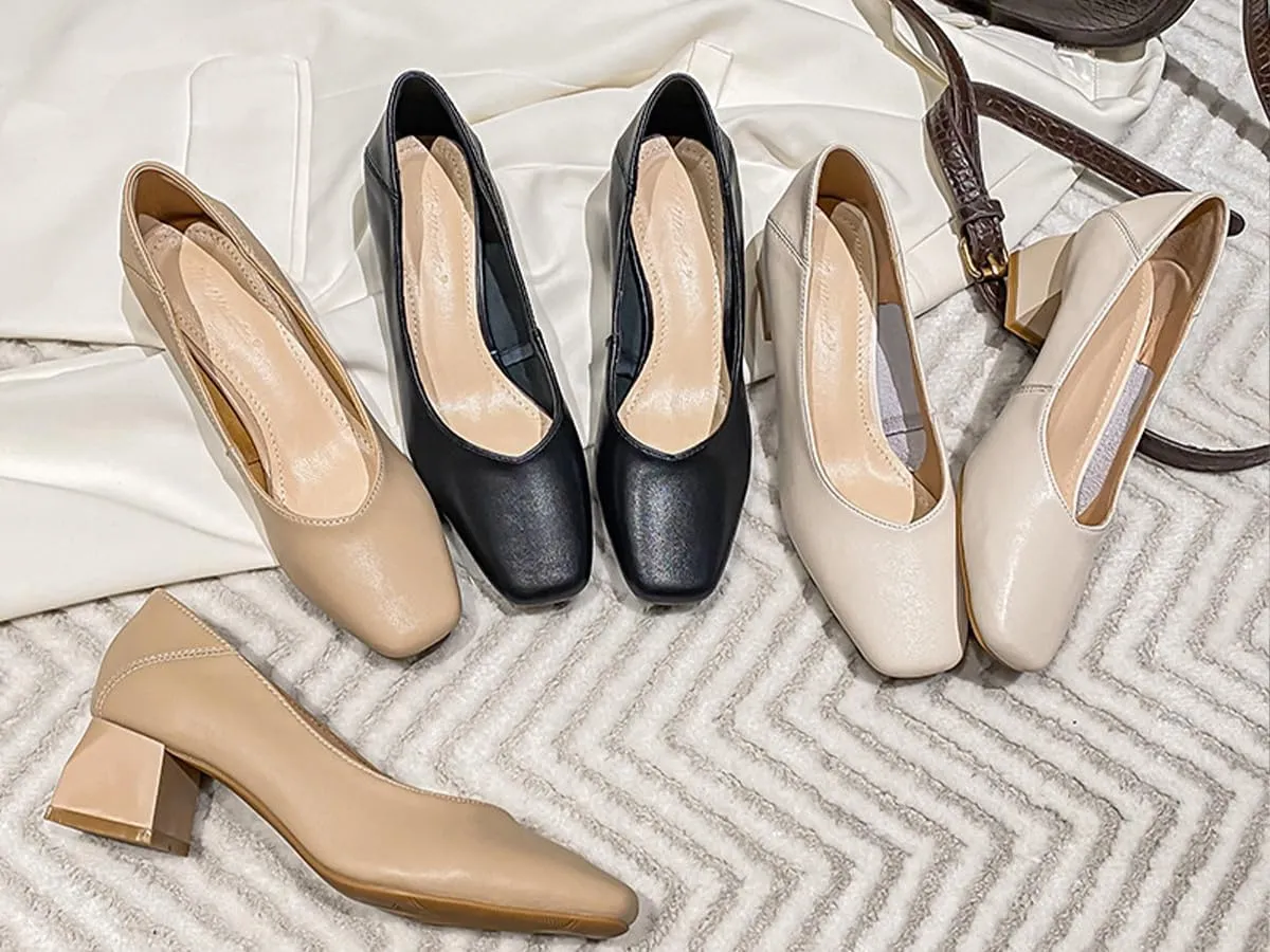 Women's Pumps Shoes Platform Low Heels Square Toe Chunky Heels Leather Solid Granny Walk Shoes Mid Heel Closed Toe Block Heels Soft-Soled Slip Ons Loafer Anti-slip Dress Shoes Casual Office Party