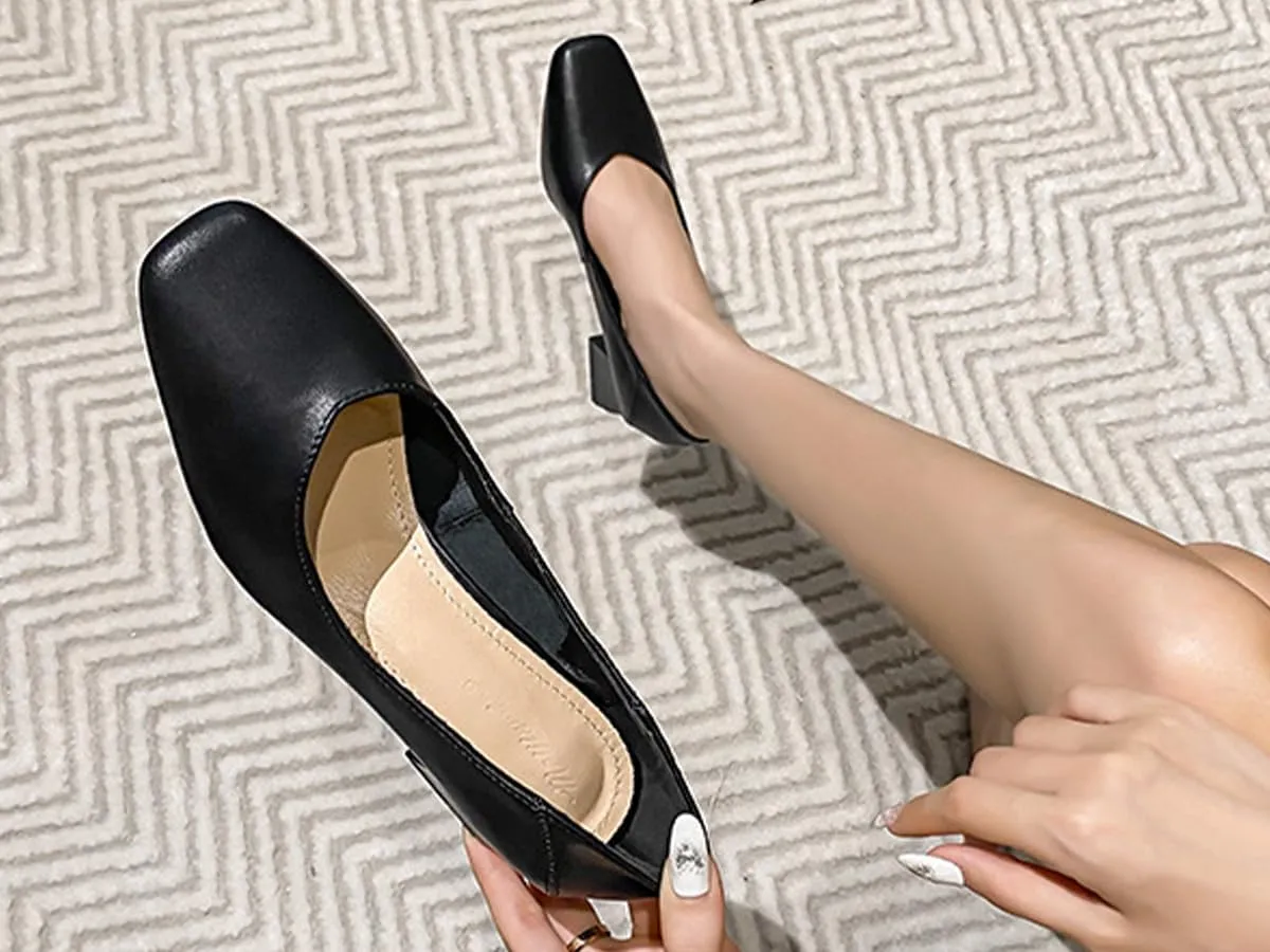 Women's Pumps Shoes Platform Low Heels Square Toe Chunky Heels Leather Solid Granny Walk Shoes Mid Heel Closed Toe Block Heels Soft-Soled Slip Ons Loafer Anti-slip Dress Shoes Casual Office Party