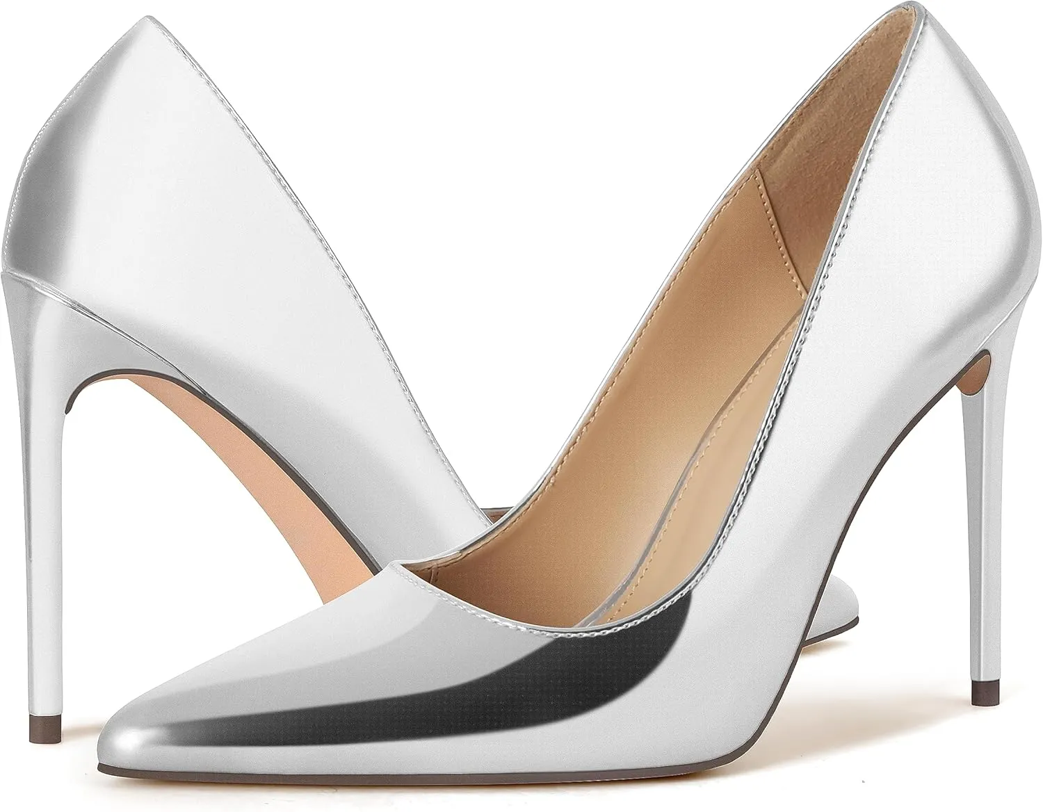 Women's Pumps Slip On High Heels with Pointed Toe 4.1 Inch Stiletto Bridal Party Dress Heels for Casual