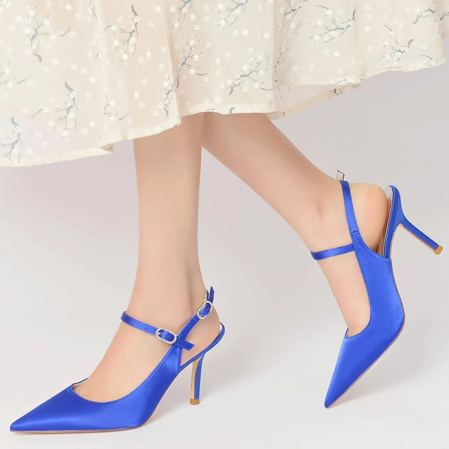 Women's Slingback Pumps High Heel Pointed Wedding Evening Party Shoes Ankle Strap Wide Width Satin Shoes Sexy High Heels Wedding Guest Party Dance