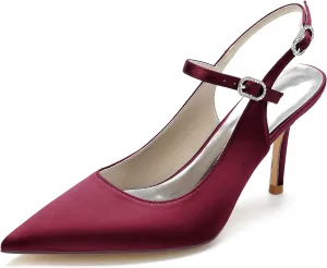 Women's Slingback Pumps High Heel Pointed Wedding Evening Party Shoes Ankle Strap Wide Width Satin Shoes Sexy High Heels Wedding Guest Party Dance