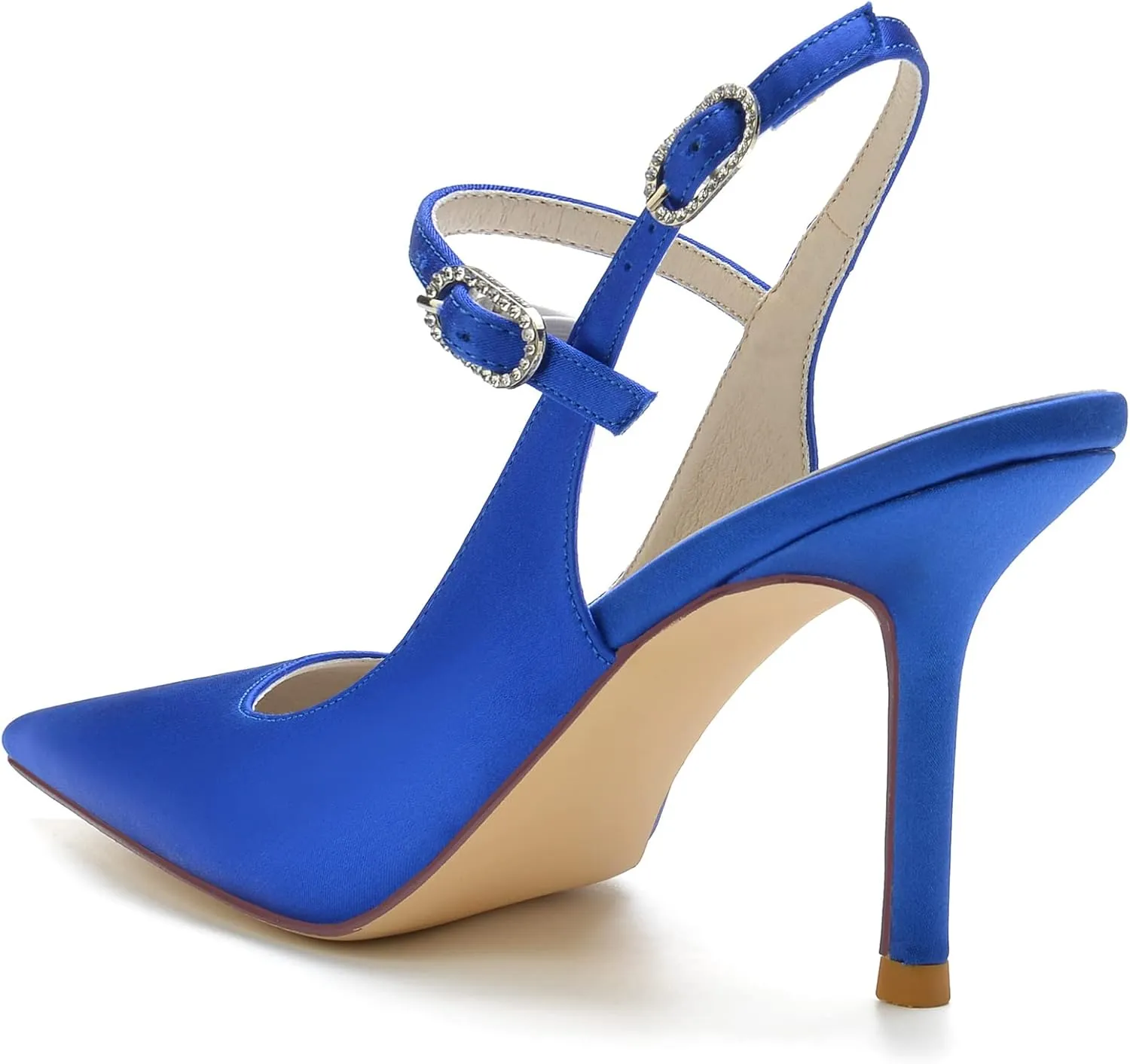 Women's Slingback Pumps High Heel Pointed Wedding Evening Party Shoes Ankle Strap Wide Width Satin Shoes Sexy High Heels Wedding Guest Party Dance