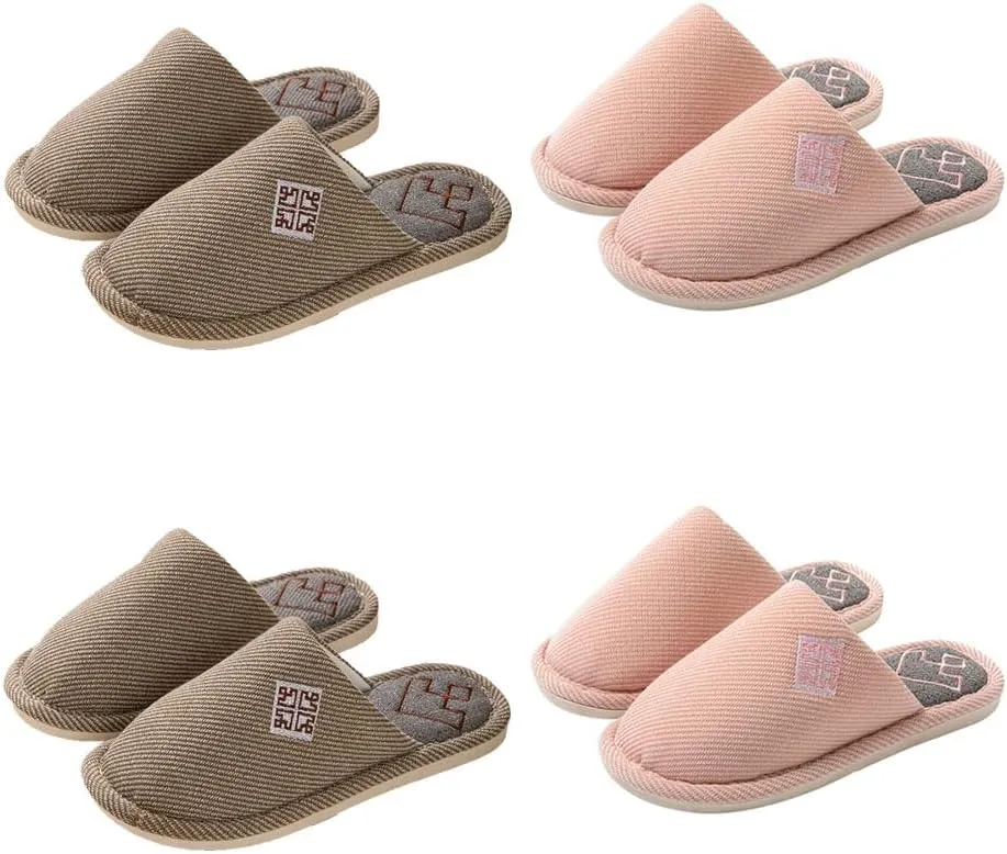 Womens Slipper Home Slippers Men,4 Pairs House Slippers, Non Slip House Shoes Slippers for Guest Washable Guest Slippers Bedroom Slippers Indoor Slippers Travel Slippers