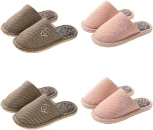 Womens Slipper Home Slippers Men,4 Pairs House Slippers, Non Slip House Shoes Slippers for Guest Washable Guest Slippers Bedroom Slippers Indoor Slippers Travel Slippers