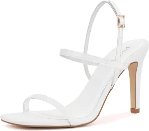 Women's Strappy High Heeled Sandals Open Toe Ankle Strap 3-inch heel Comfy Dress Shoes for Weddings,EMMA-White Pu-8