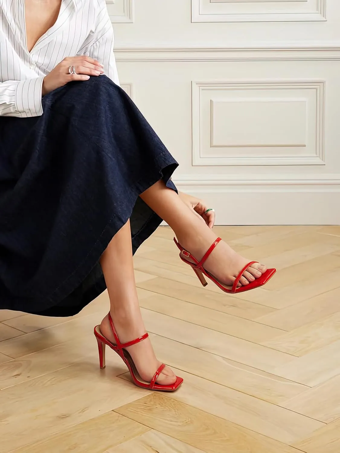 Women's Strappy High Heeled Sandals Open Toe Ankle Strap heels Comfy Weddings Shoes