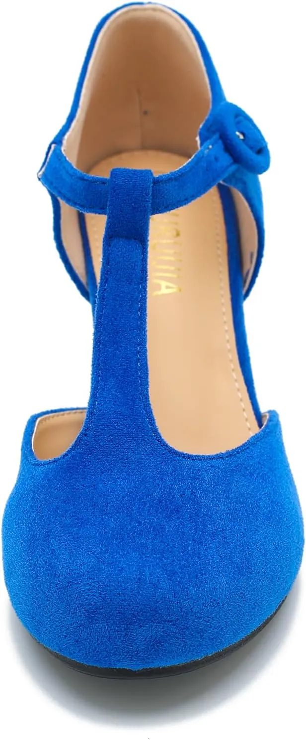Womens T Strap Low Kitten Heels Ankle Strap Mary Janes Comfortable Vintage Closed Toe Wedding Pumps Dress Shoes