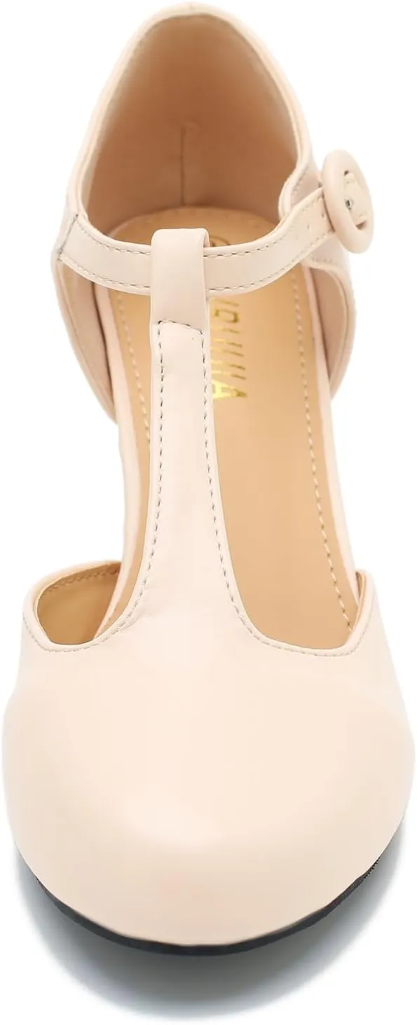 Womens T Strap Low Kitten Heels Ankle Strap Mary Janes Comfortable Vintage Closed Toe Wedding Pumps Dress Shoes