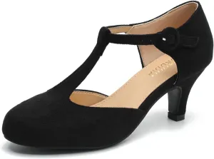 Womens T Strap Low Kitten Heels Ankle Strap Mary Janes Comfortable Vintage Closed Toe Wedding Pumps Dress Shoes