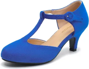 Womens T Strap Low Kitten Heels Ankle Strap Mary Janes Comfortable Vintage Closed Toe Wedding Pumps Dress Shoes