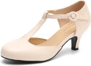Womens T Strap Low Kitten Heels Ankle Strap Mary Janes Comfortable Vintage Closed Toe Wedding Pumps Dress Shoes