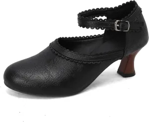 Women's Vintage Wingtip Oxfords Ankle Strap Cut Out Low Heel Brogue for Women