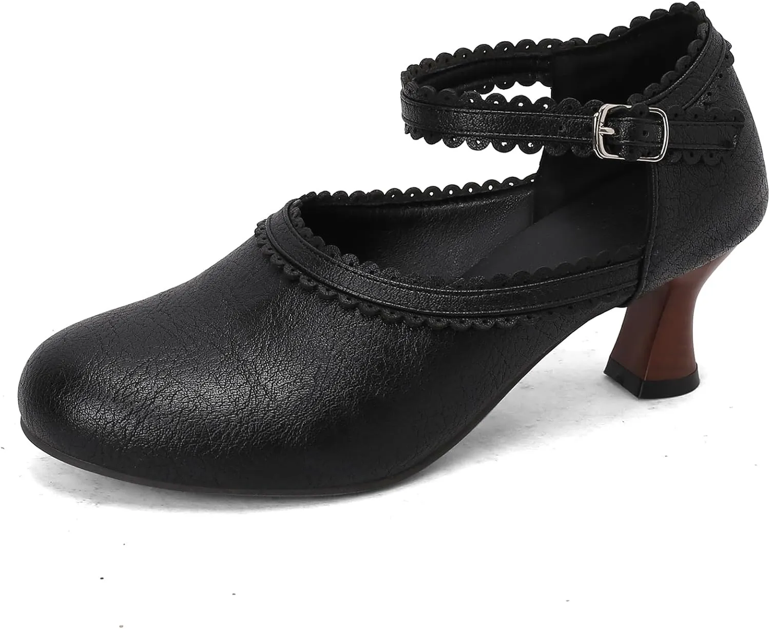 Women's Vintage Wingtip Oxfords Ankle Strap Cut Out Low Heel Brogue for Women