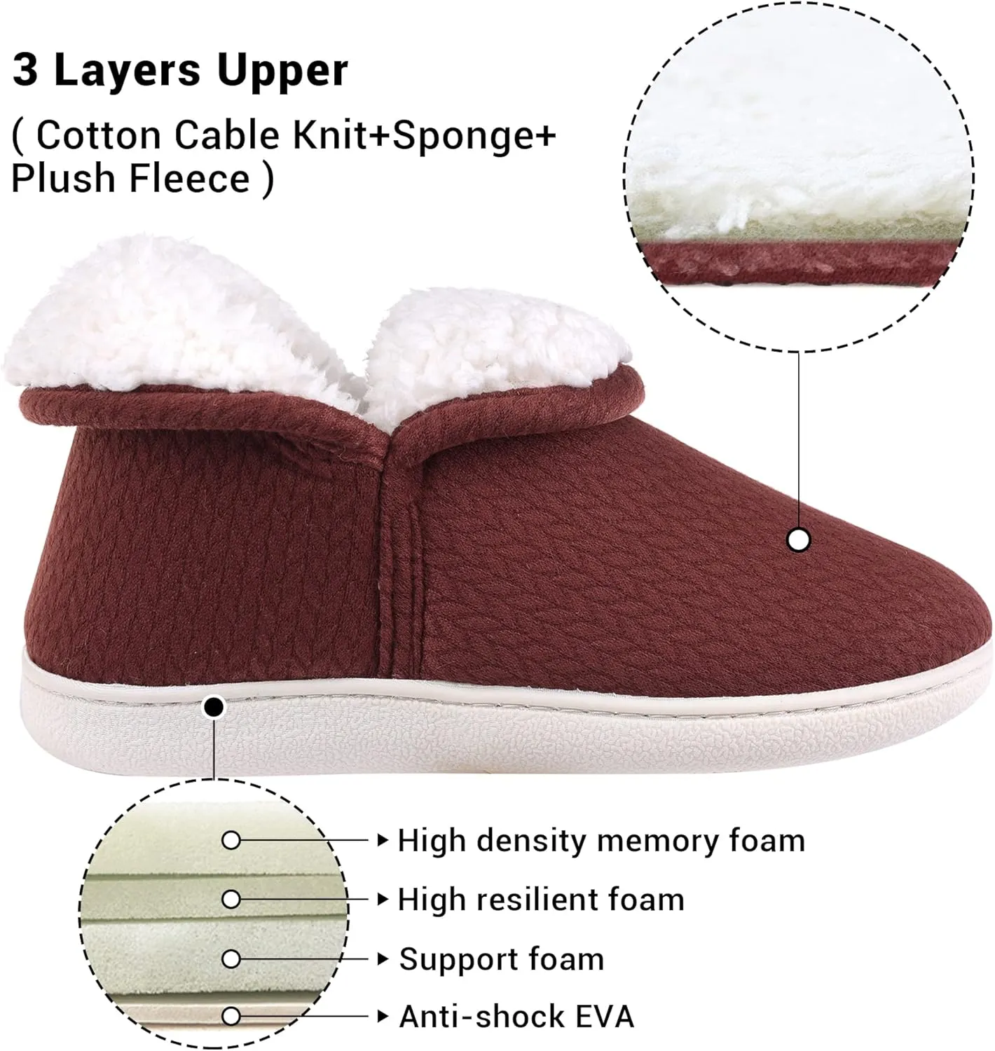 Womens Warm Bootie Slippers Comfy Memory Foam Plush Fleece Winter Indoor House Shoes